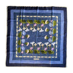 Vintage Gucci Silk Scarf – Blue Morning Glories Floral Design